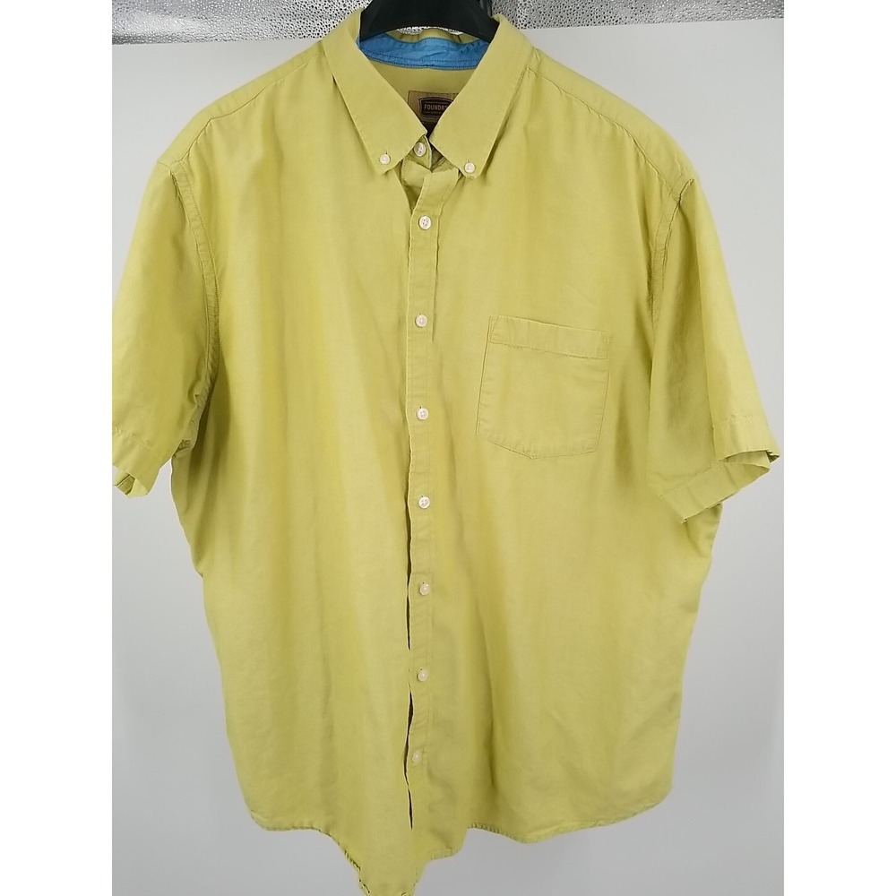 The Foundry Supply Co Button Down Shirt Mens 2XL Short Sleeve Green Cotton